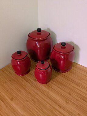 Corelle Hearthstone Chili Red & Black Canister Set – Excellent Condition